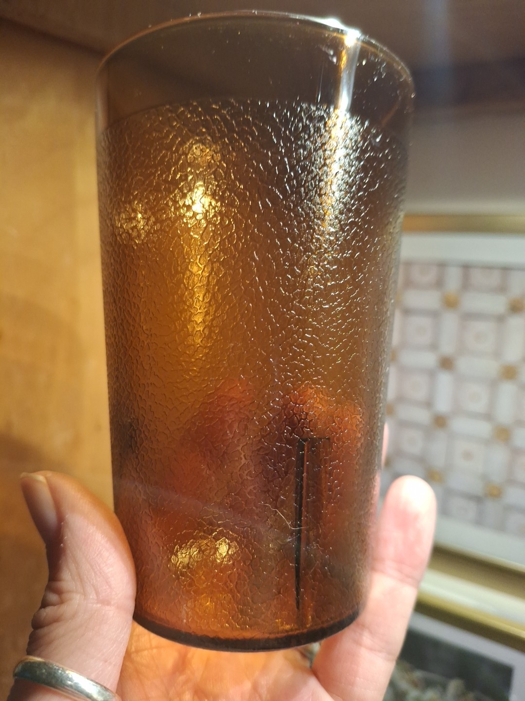 12 Retro Diner Restaurant Ware Texas Tumbler Plastic Pebbled Cup 9.5oz Amber New