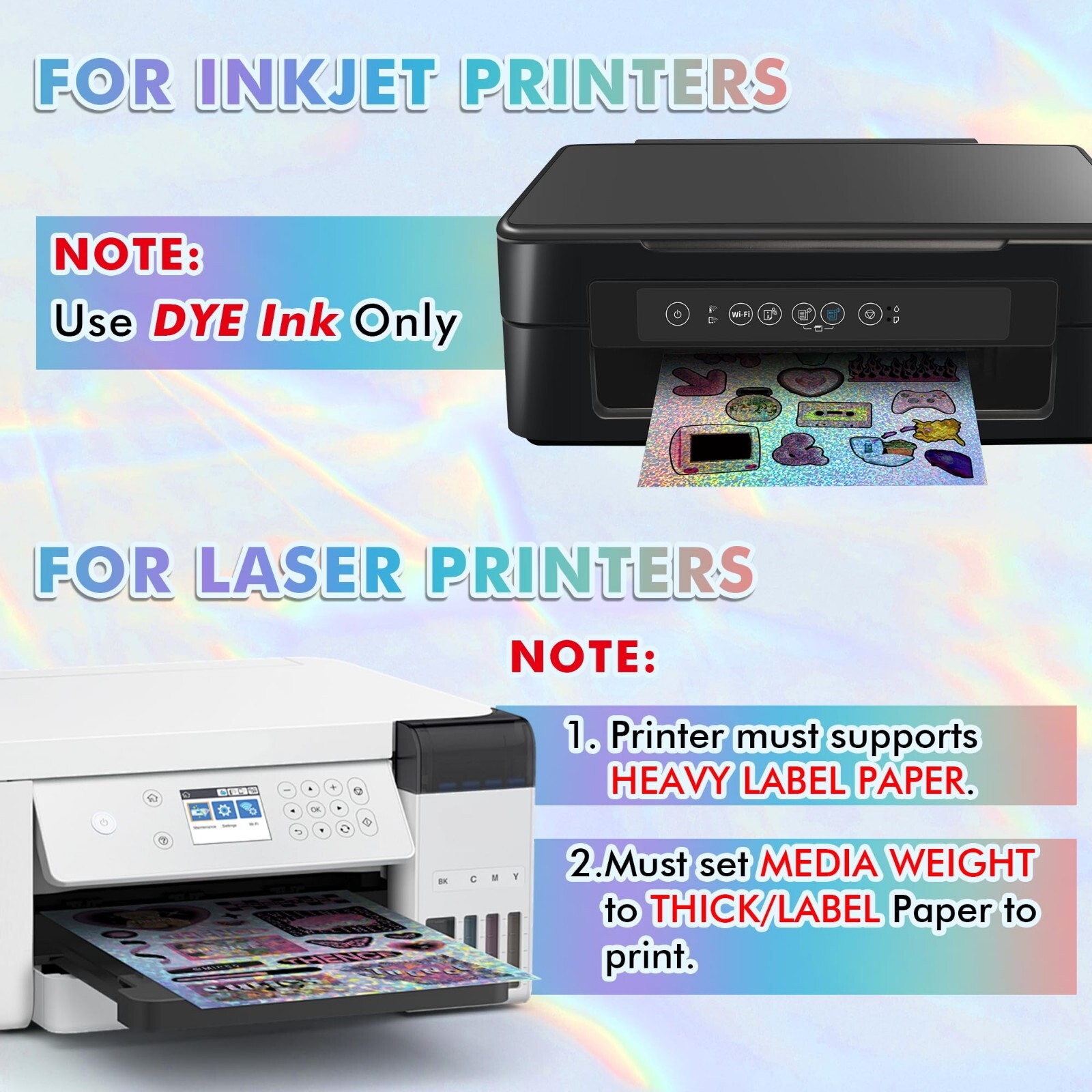 20-100 Mixed Koala Holographic Vinyl Sticker Paper for Inkjet + Laser Waterproof