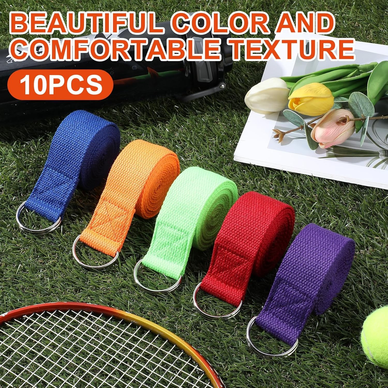 10 Pcs Yoga Strap for Stretching Bulk 6ft Exercise Stretch Band with Metal D Rin