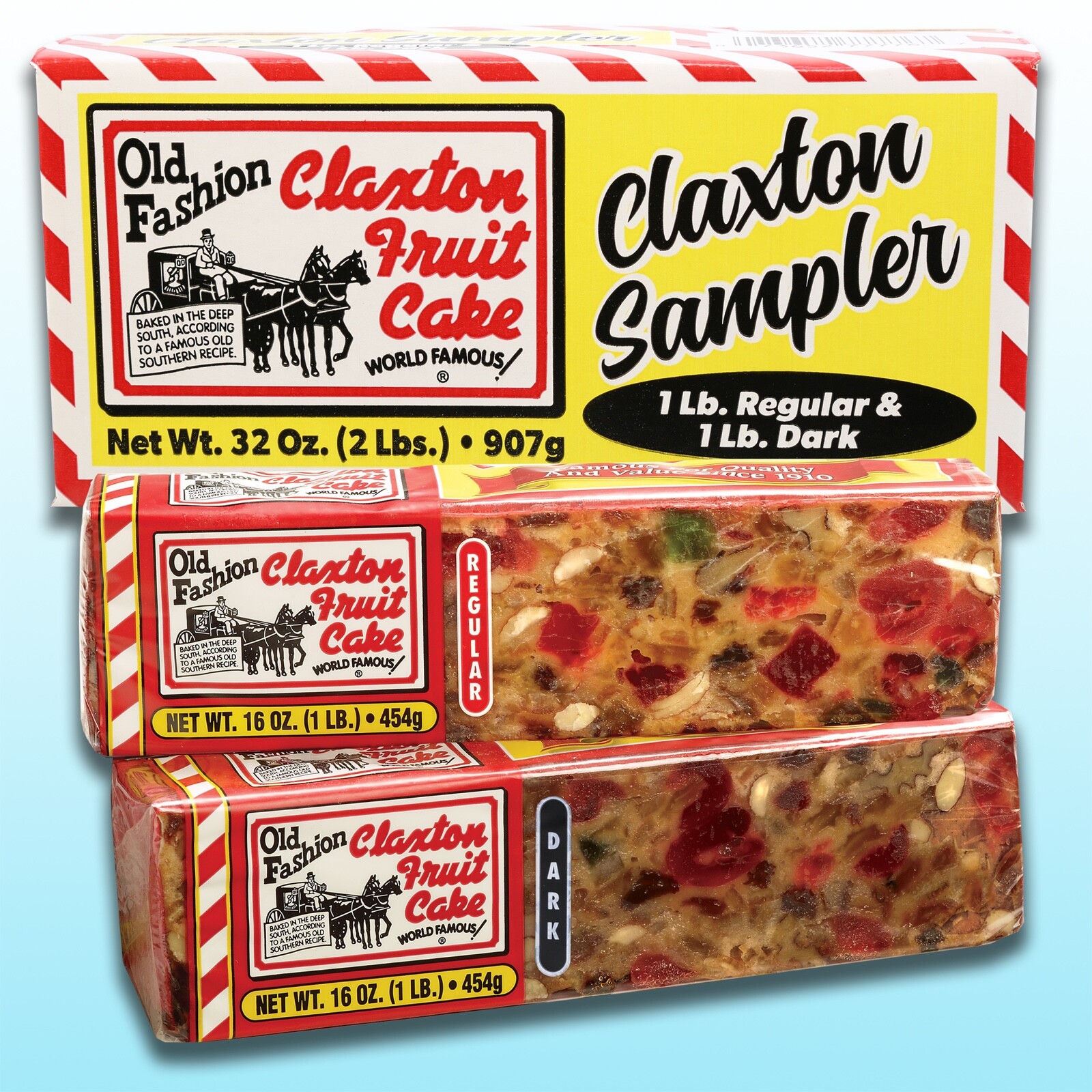 Claxton Fruit Cake - "Claxton Sampler" - 1 Lb. Each - Regular and Dark Recipe