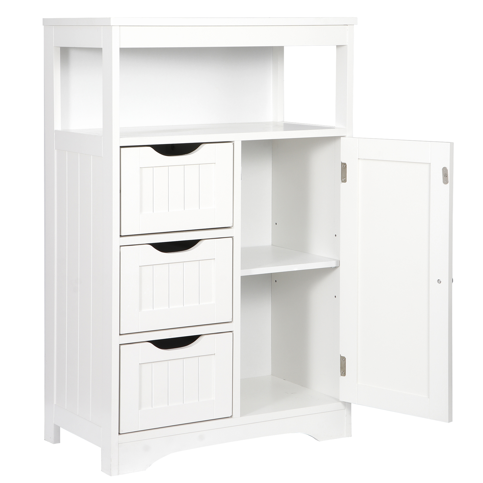 Bathroom Floor Cabinet Storage Organizer Adjustable Shelf with 1 Door 3 Drawers