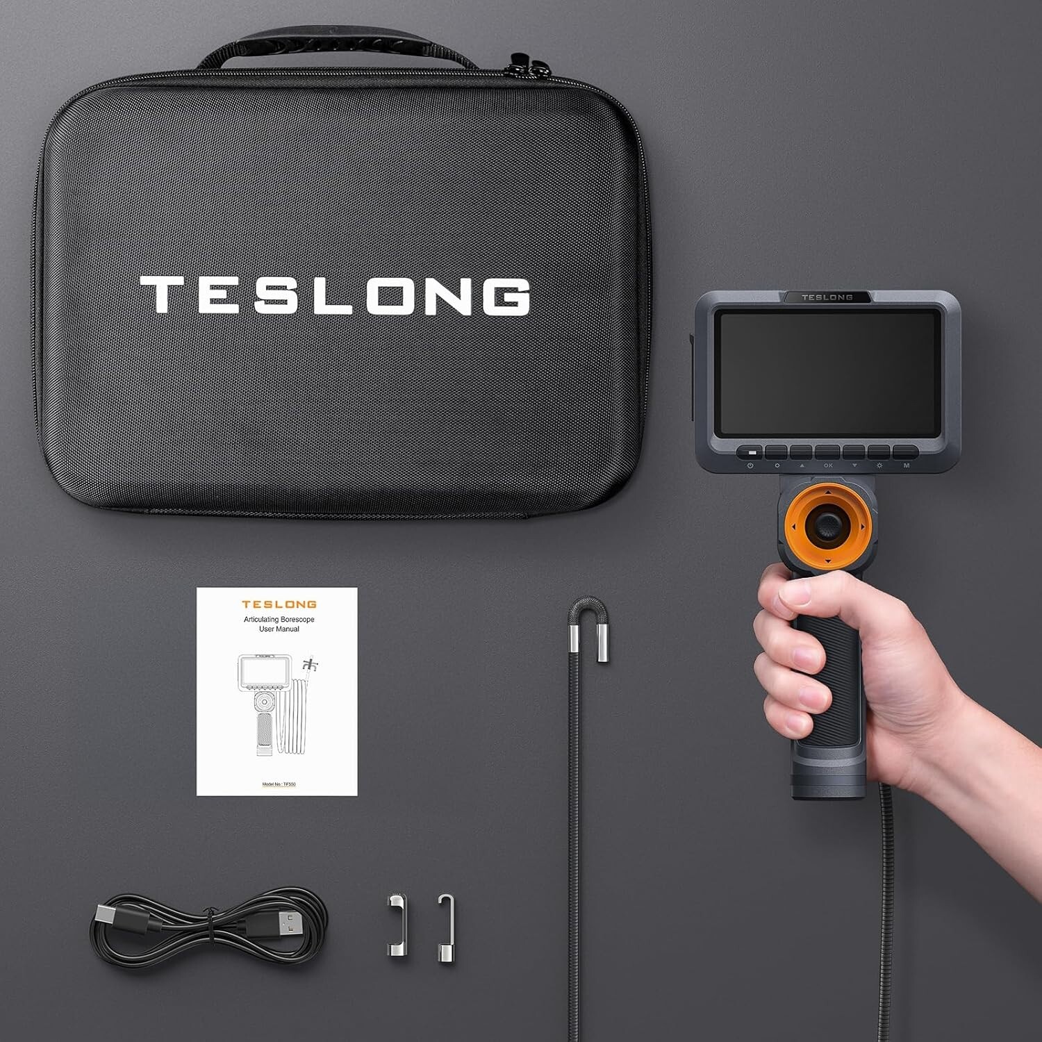 Teslong 360 Articulating 4-Way Joystick Borescope Inspection Camera with Lights
