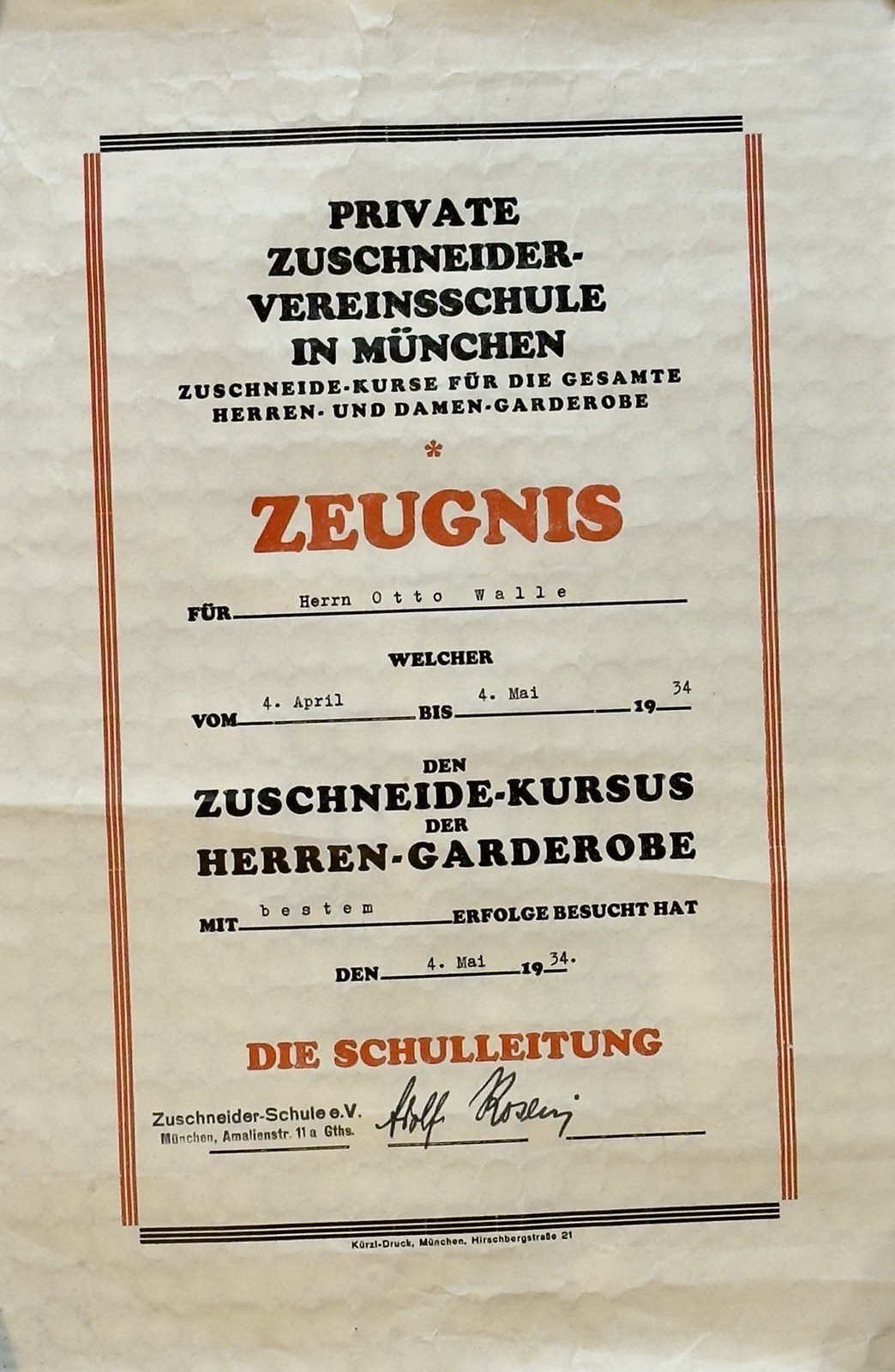 German Tailor Certificate Lot 1934–1941 Munich Meister Sewing Documents