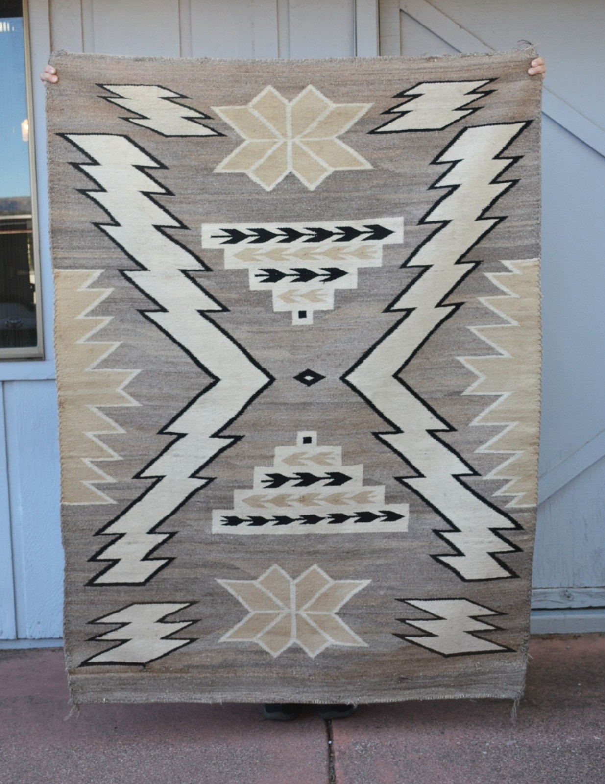 Early Two Gary Hills Lightning Storm Pattern Navajo Rug - Handspun - 65" x 49"