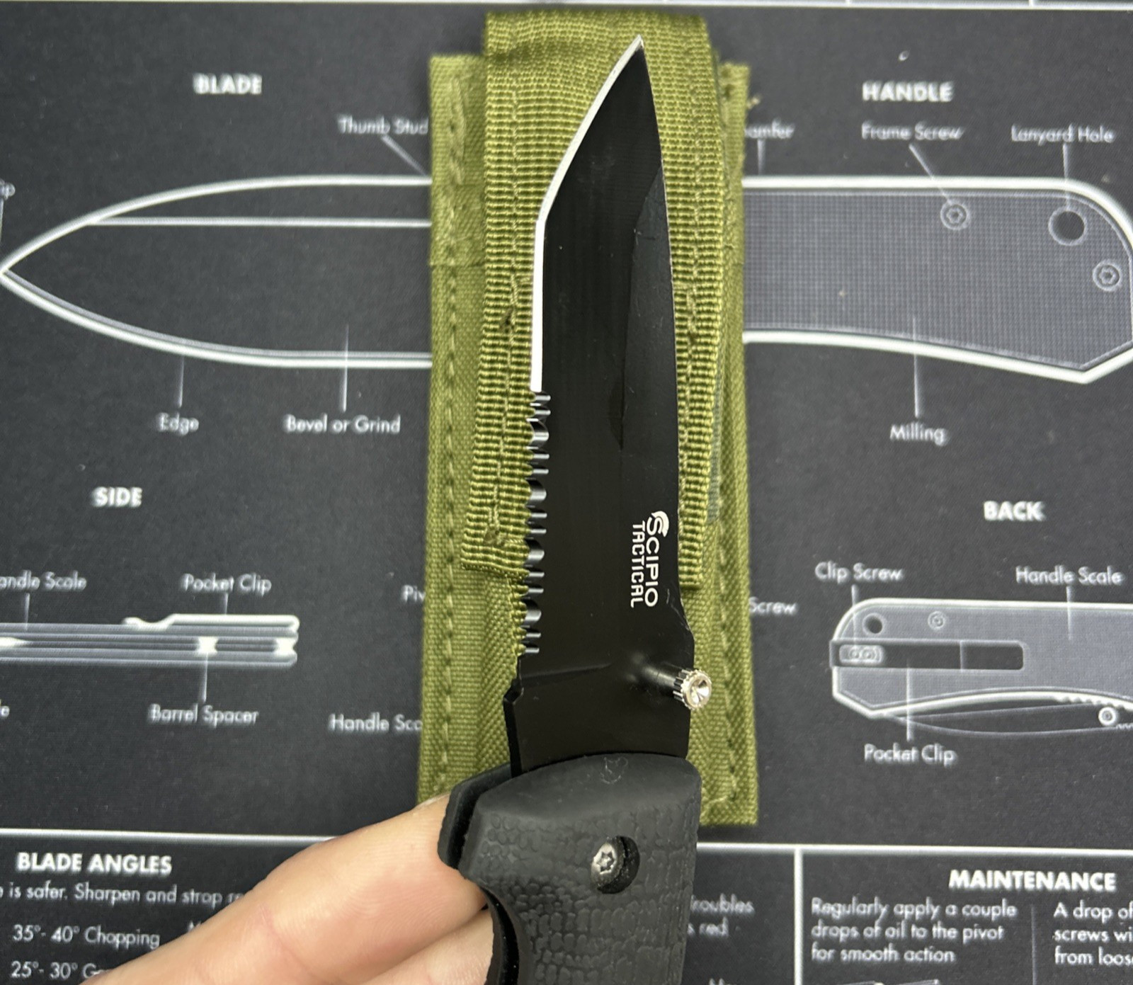 Scipio Tactical Folding Knife Black Rubber Handle Tanto Combo Edge Blade VGUC