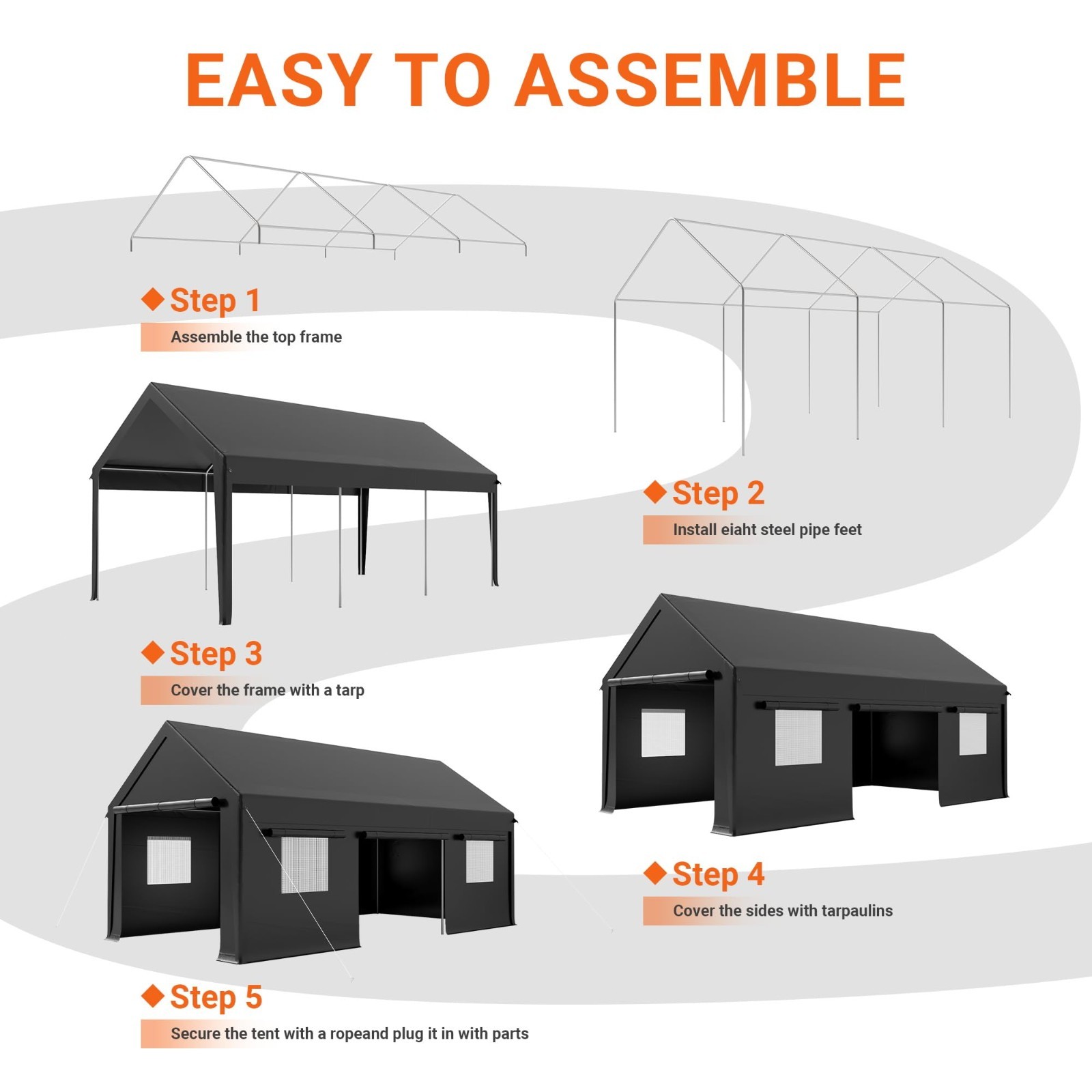 12x20/13x25/20x20FT Carport Canopy Heavy Duty w/ Side Doors Outdoor Car Shelter