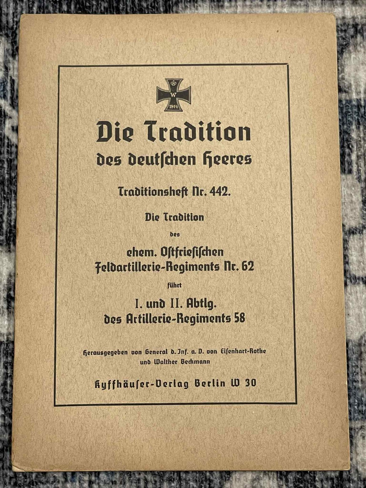 1936 WW2 WWII German Army Military Book Artillery Regiment 62 WW1 WWI Traditions