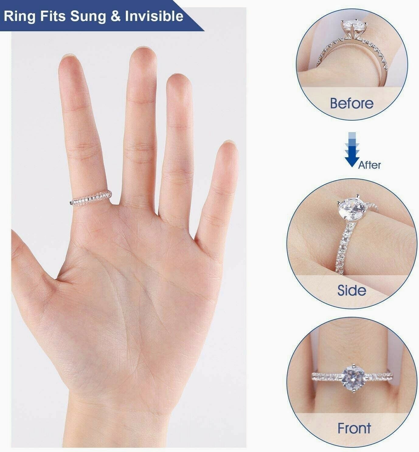 16Pcs Ring Size Adjuster Invisible Clear Ring Sizer Jewelry Fit Reducer Guard US