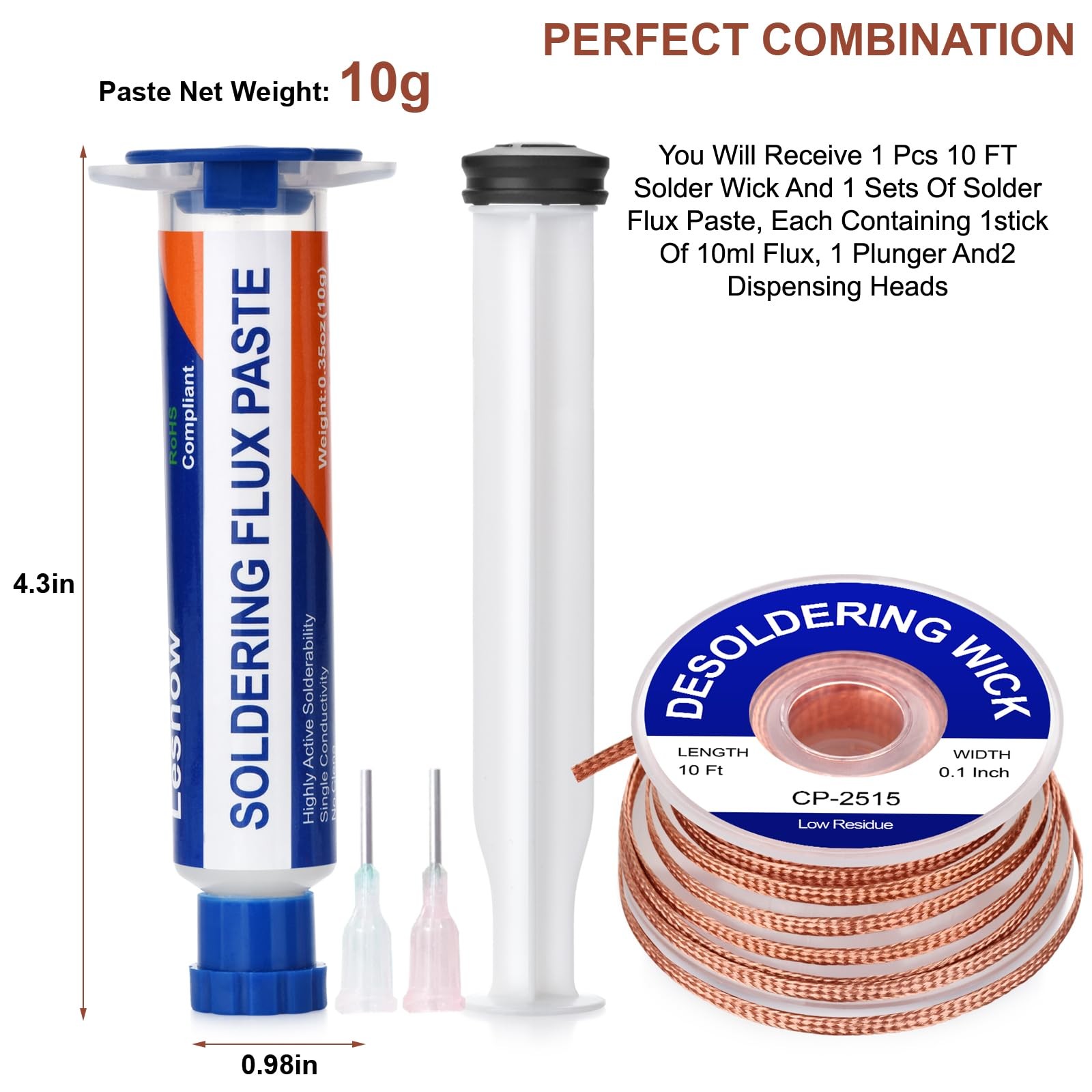 Lesnow Solder Flux Paste And Wick Braid, No Clean Soldering...