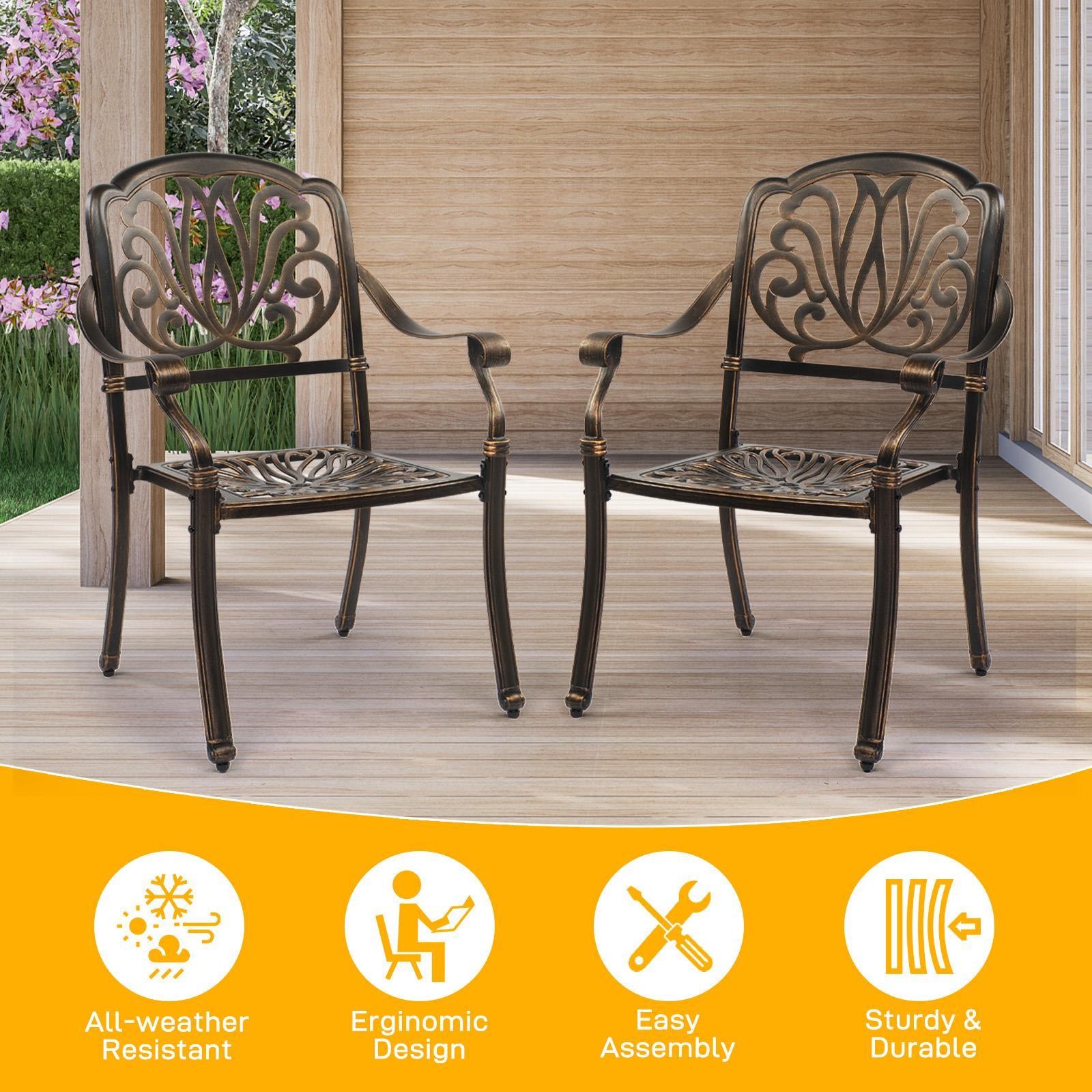 2PCS Cast Aluminum Patio Chair Bistro Dining Chair Outdoor Cast Aluminum Chair