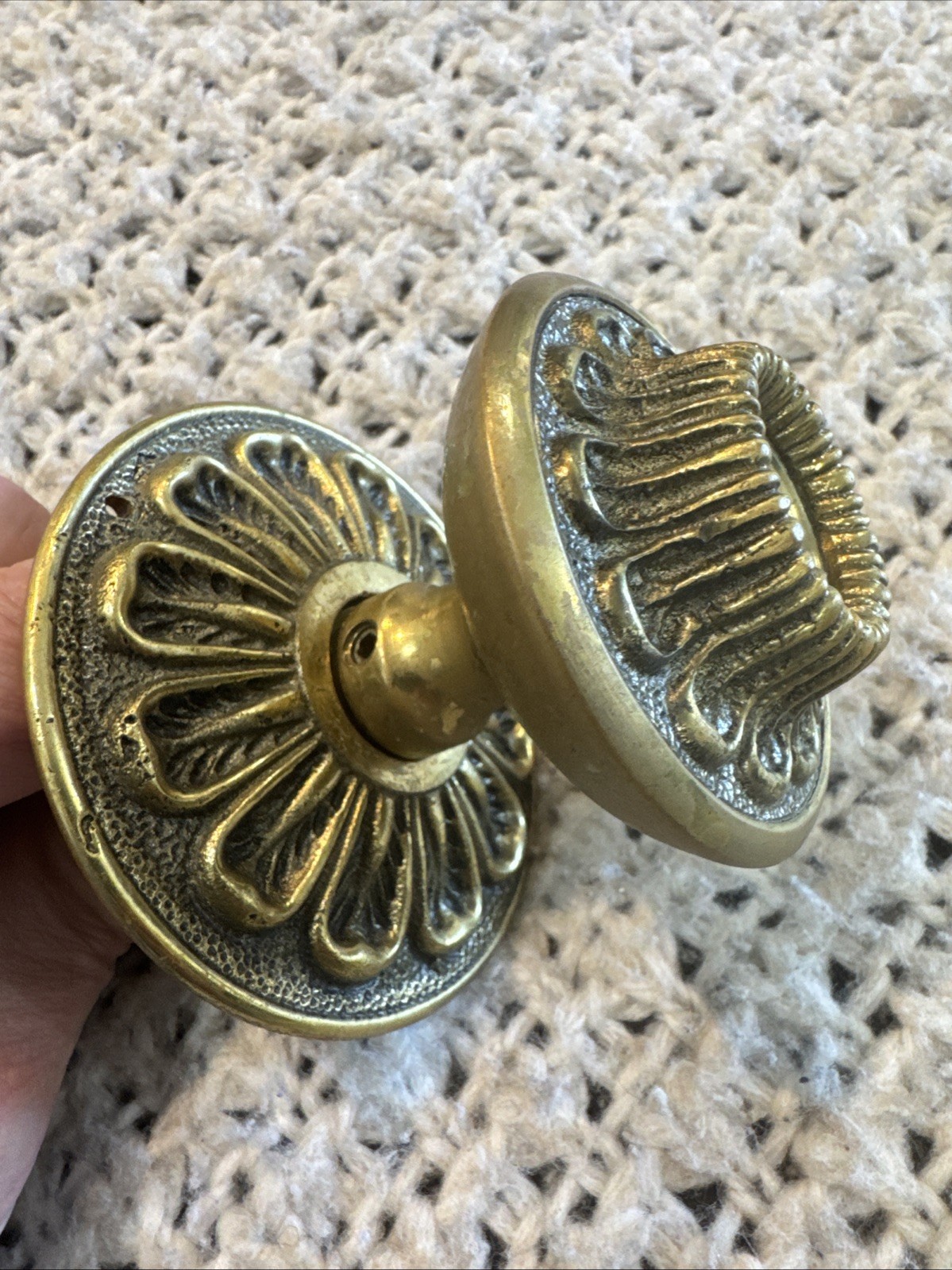 Lot 3psc VNT Ornate Solid Brass Door Knob, Portugal, Mid-Century, Floral Rosette