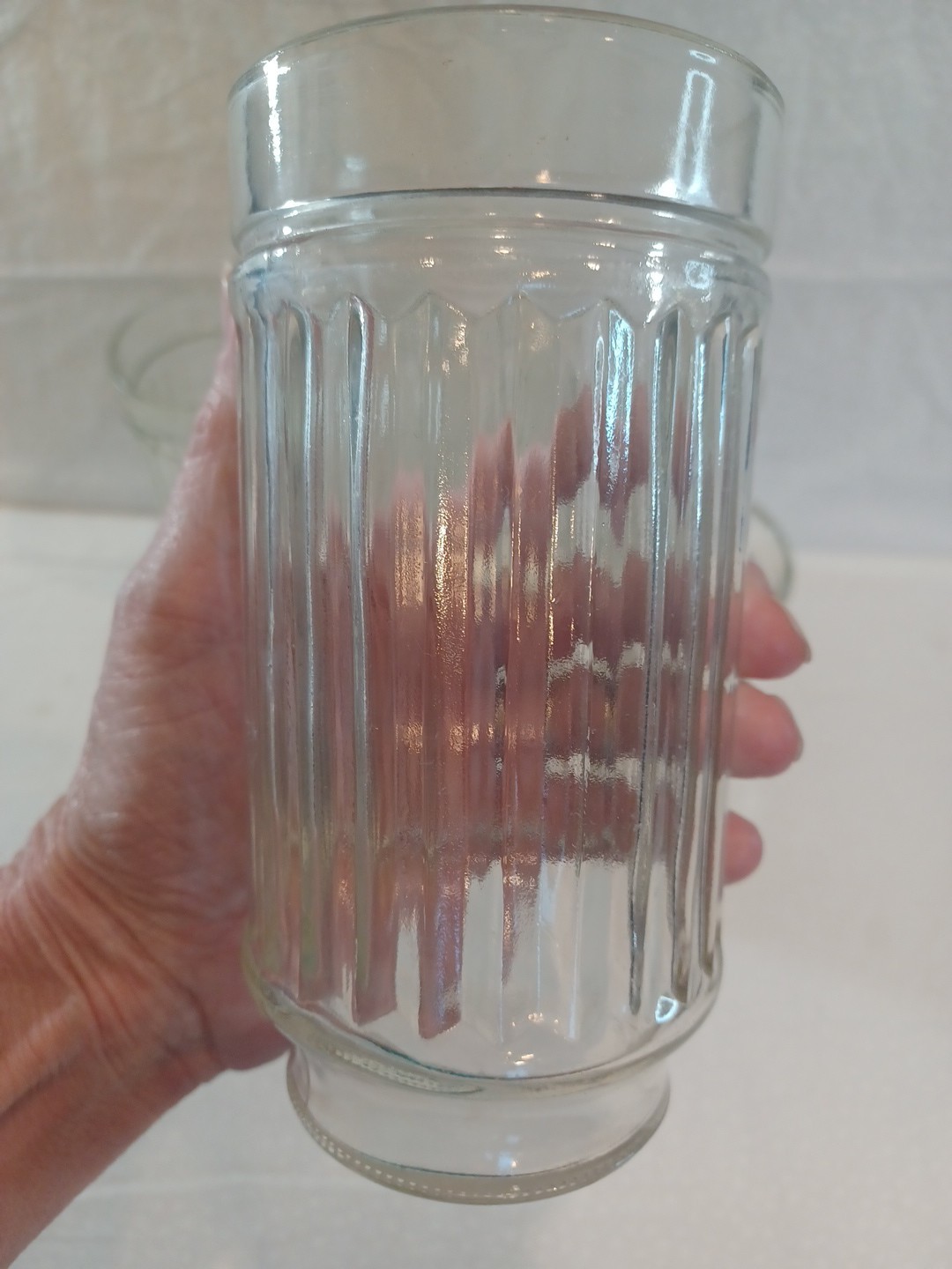 Anchor Hocking 6 VTG Ribbed Line Lites Heavy MCM 6" Tall 16 oz Glasses Retired