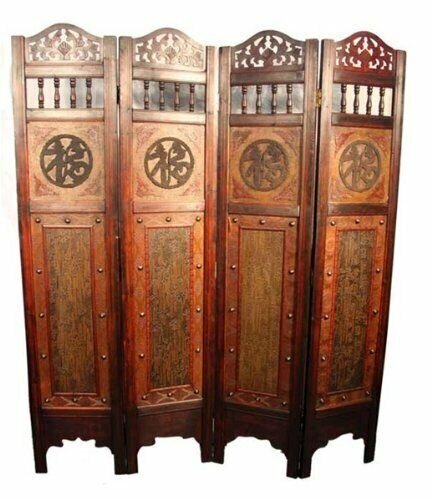 Vintage Oriental Style 4 Panels Screen Room Divider