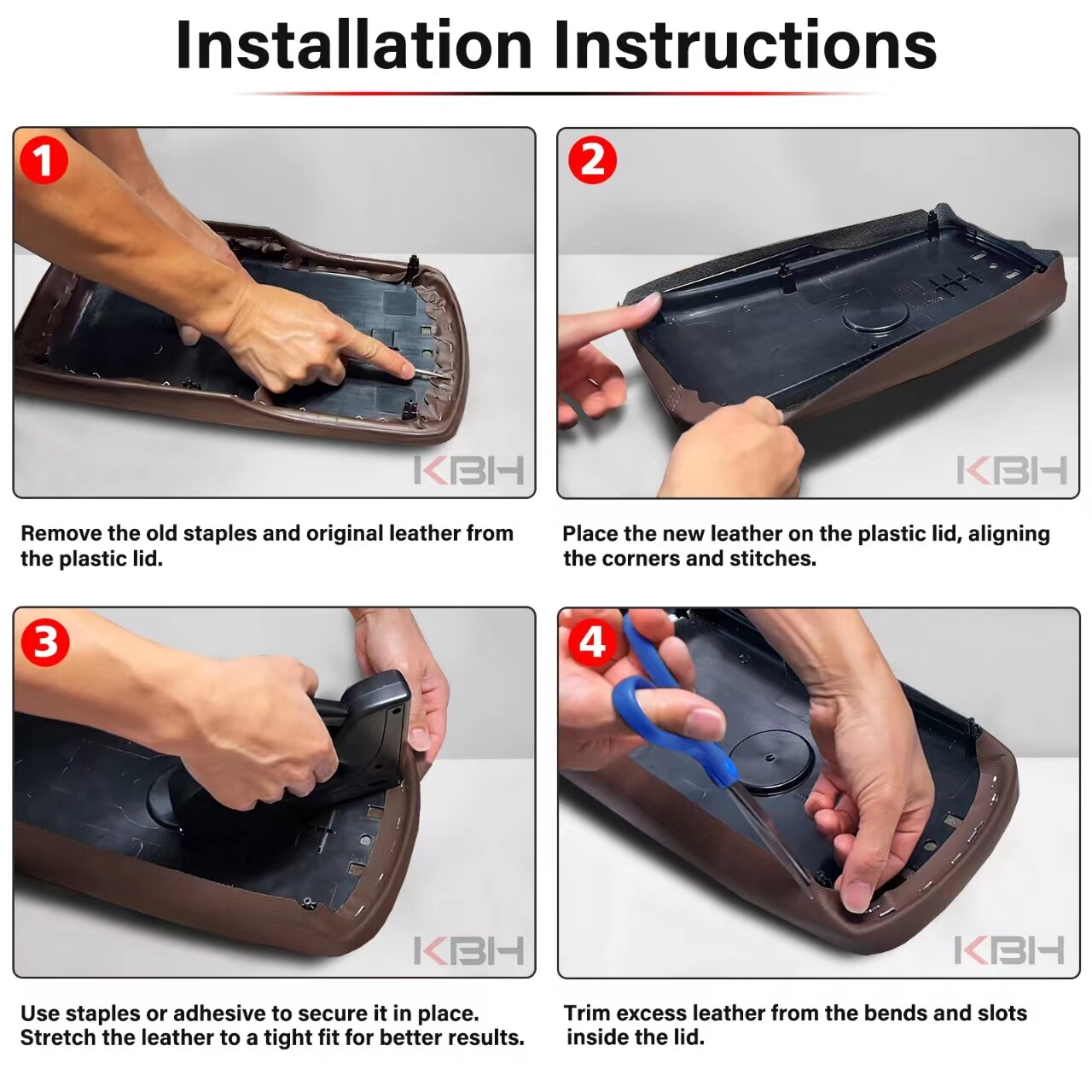 Fits 2013-2018 Toyota Avalon Console Lid Armrest & Door Panel Cover Trim Brown