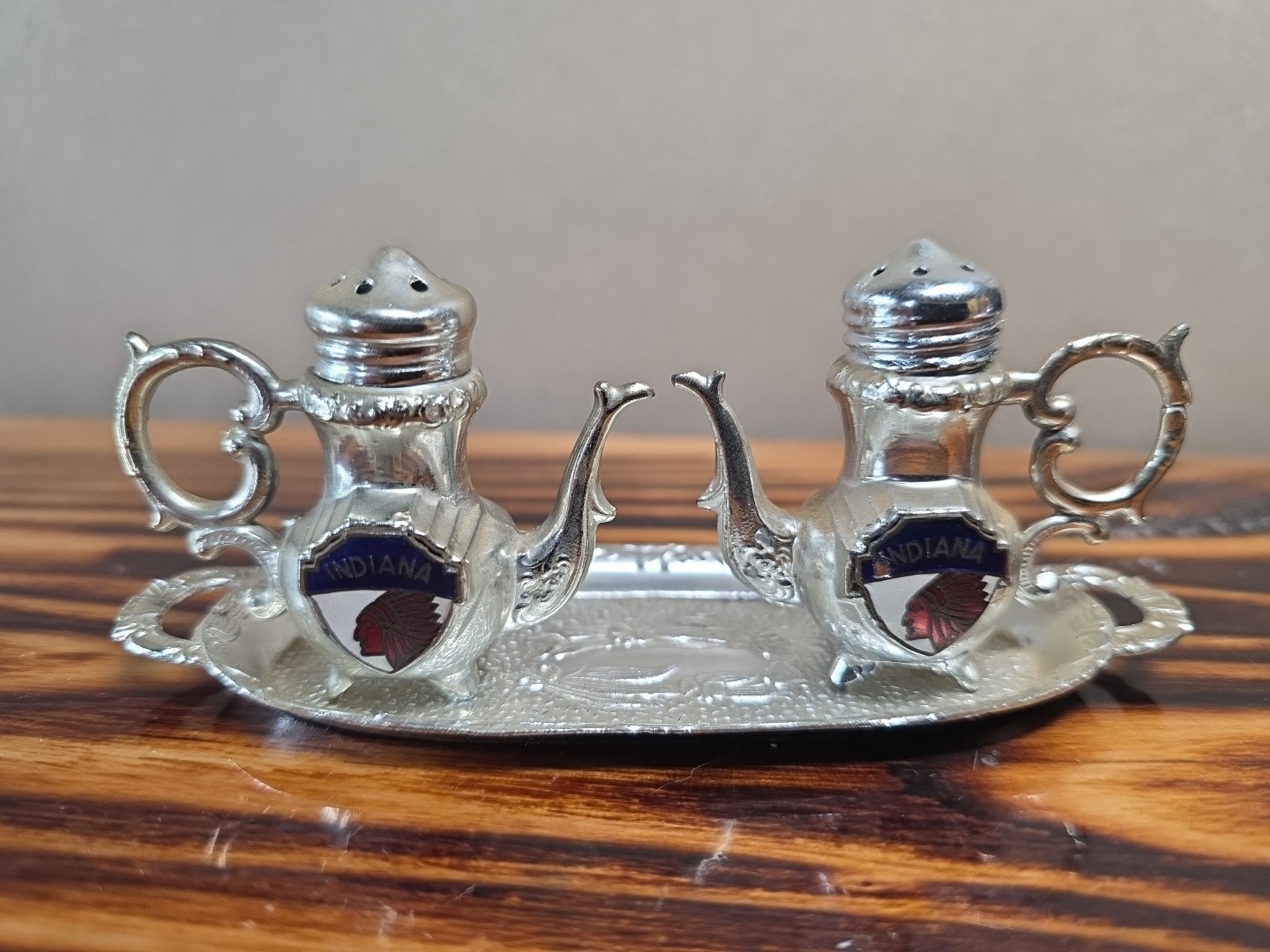 Vintage 1960s-70s Salt & Pepper Shakers Indiana Tea Set w/ Serving Tray Japan