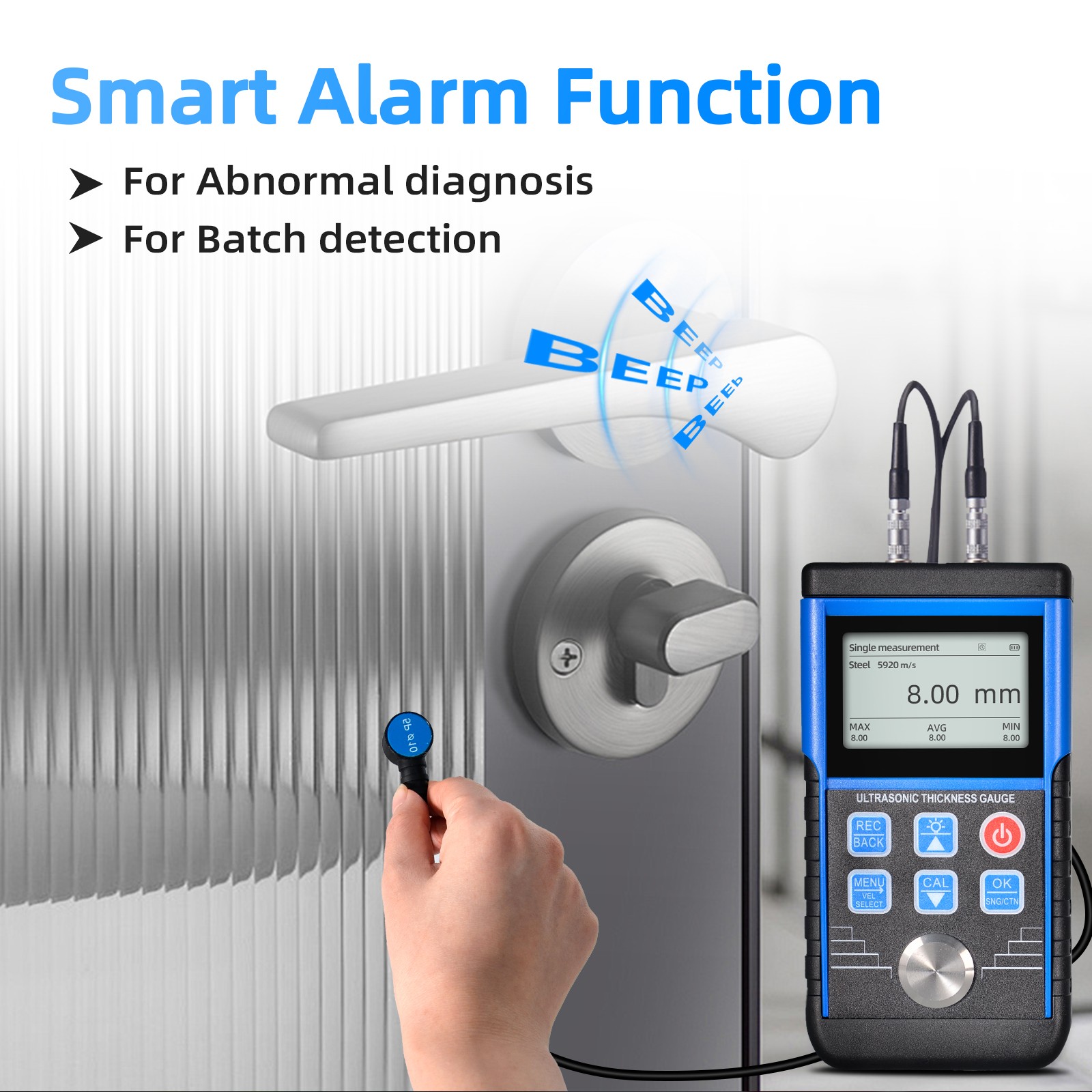 Digital Ultrasonic Thickness Gauge Tester Meter 0.8-500mm Plastic Steel Metal US