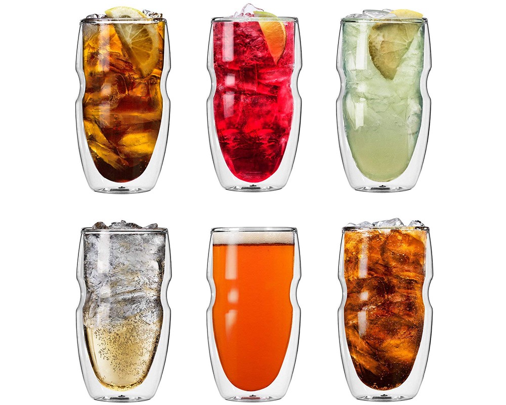 Ozeri Serfino Double Wall Thermal Insulated 16oz Glasses (Sets of 2, 4, or 6)