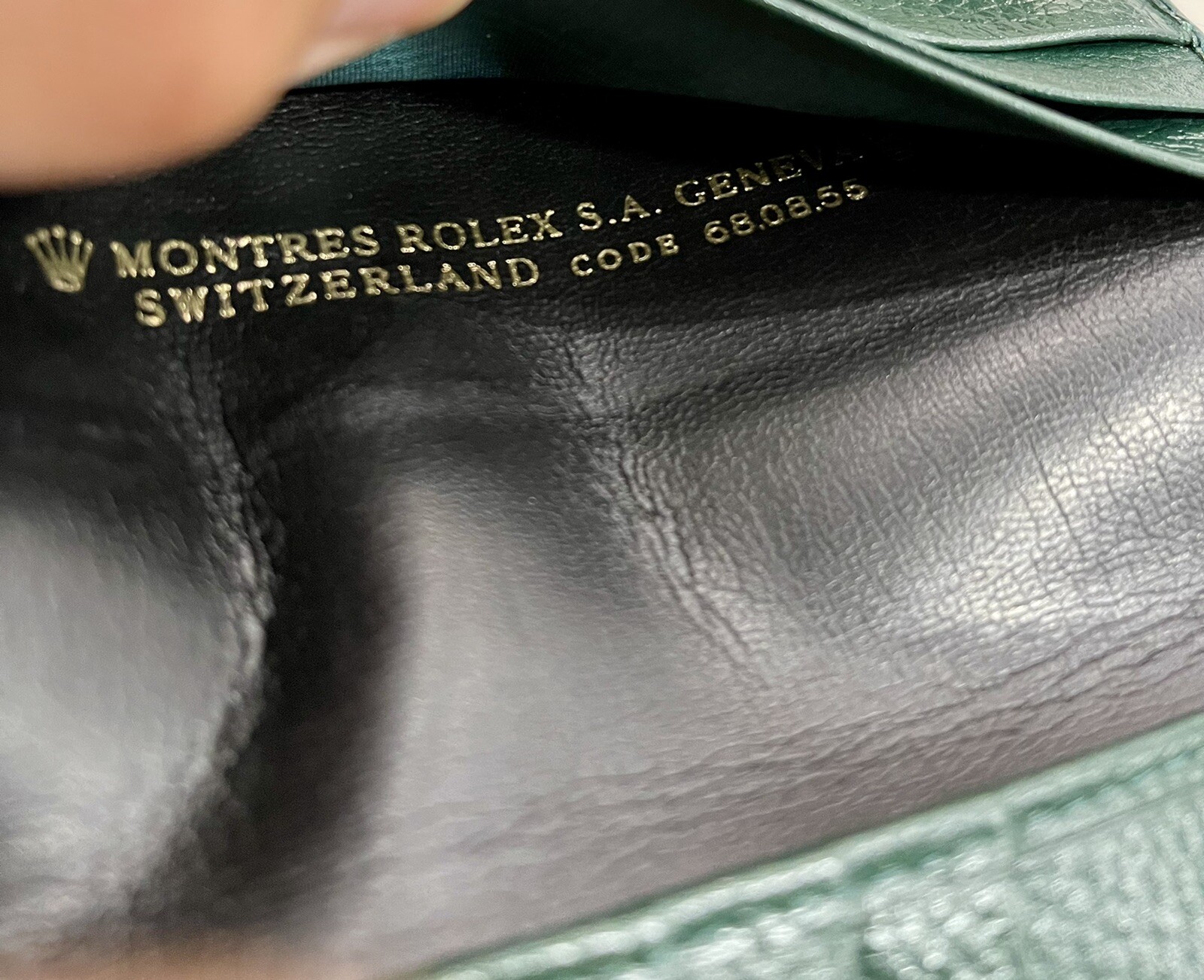100% Authentic Vintage Rolex Green Leather Card Wallet Passport Holder 68.08.55