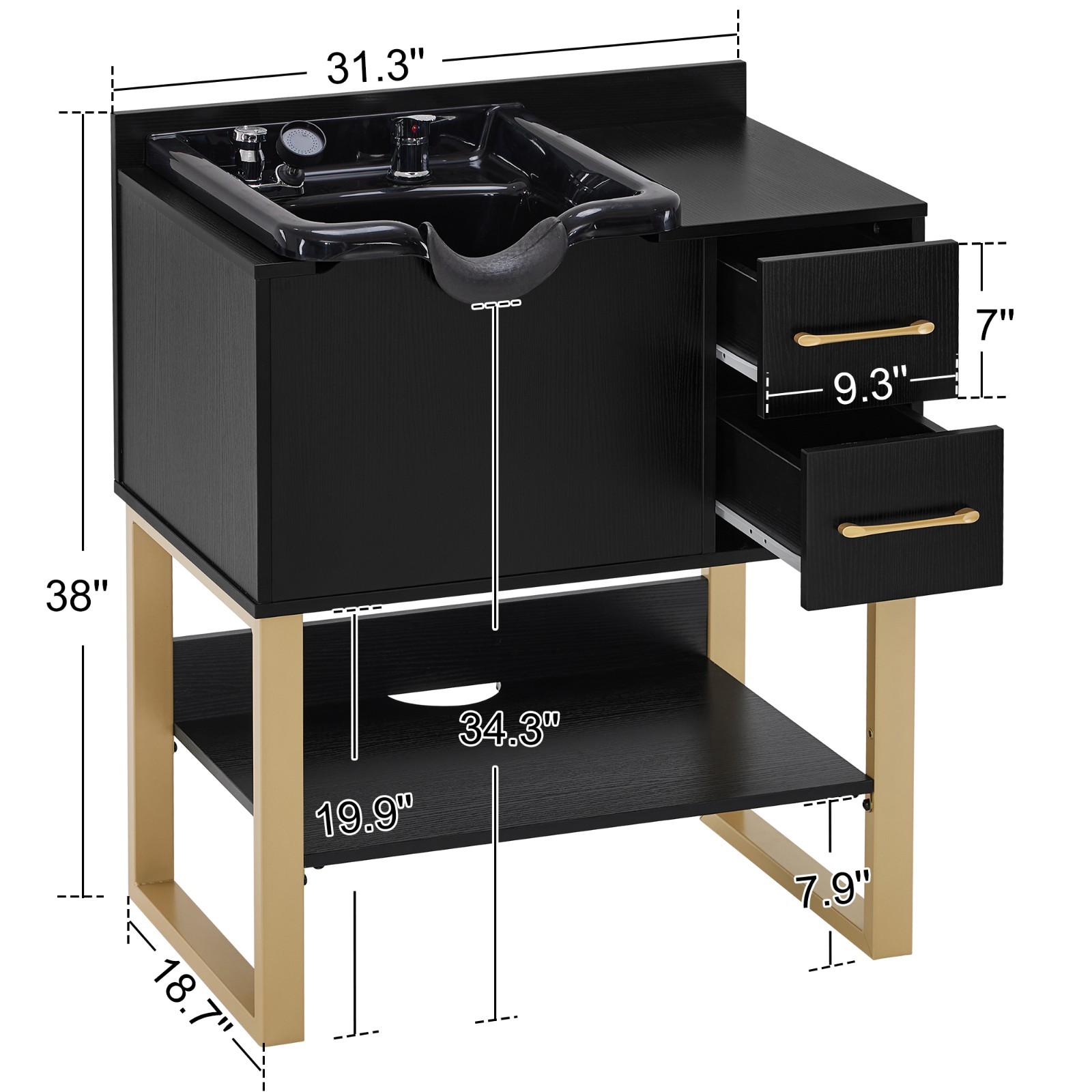 BarberPub Shampoo Cabinet with Sink, Salon Backwash Station with Bowl 7135