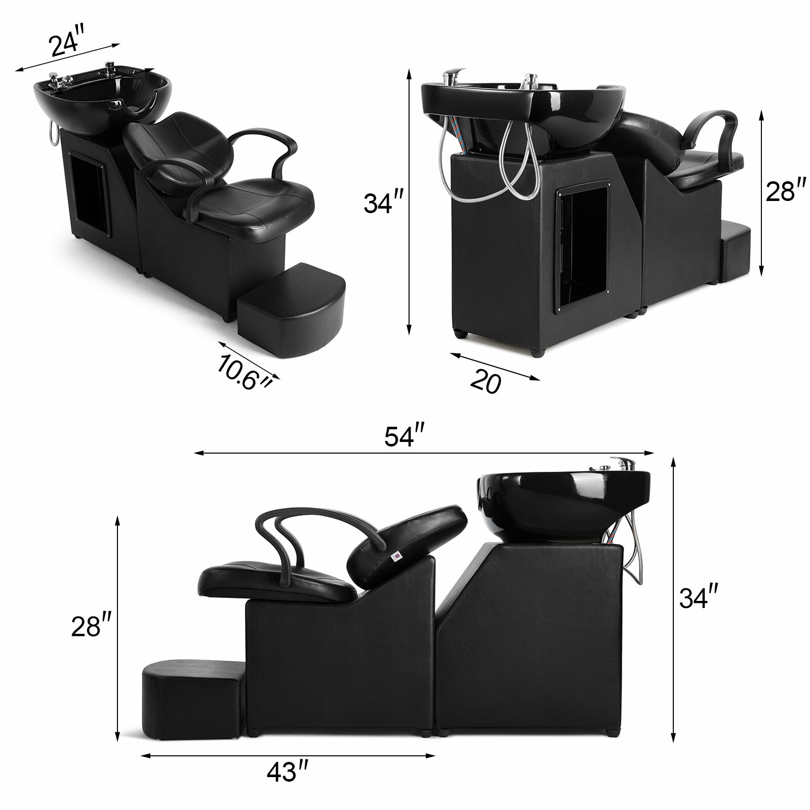 Shampoo Backwash Barber Chair Ceramic Bowl Sink Beauty Spa Salon W/Foot Pedal