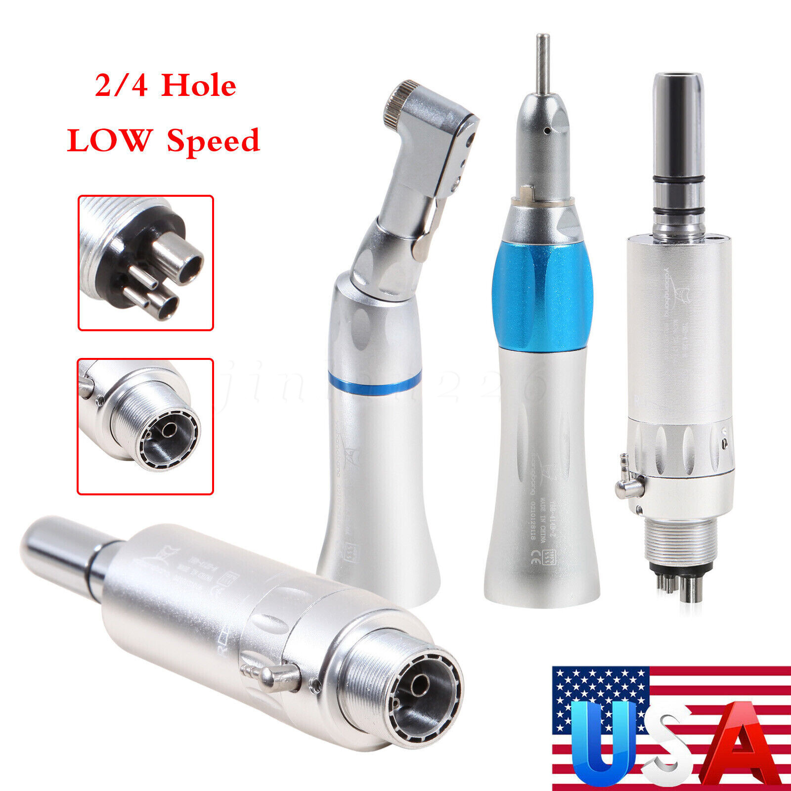Dental Low Slow Speed Handpiece E-type Contra Angle Micro Air Motor 2/4 Hole 1:1