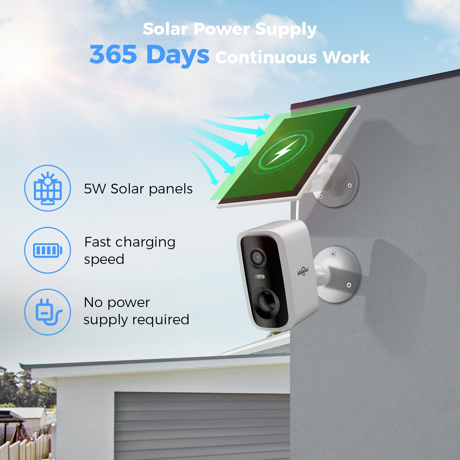 Hiseeu 10CH Solar Battery Powered 4MP Wireless Security Camera System 2Way Audio