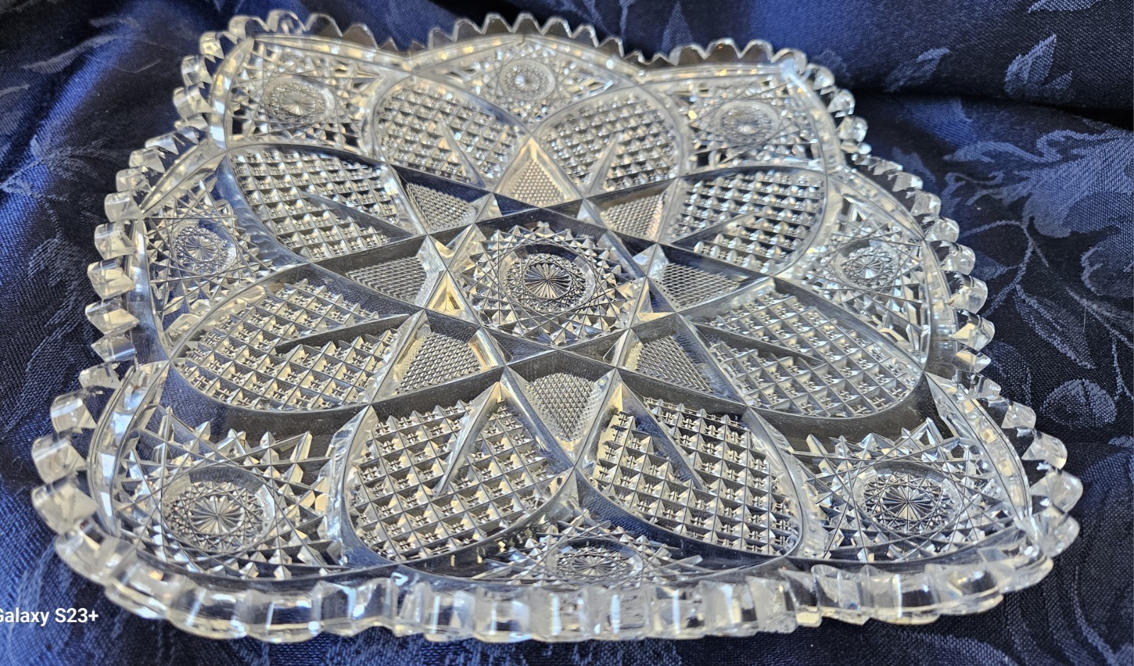 Hawkes "Aberdeen" pattern American Brilliant Cut Glass low dish w sawtooth Rim