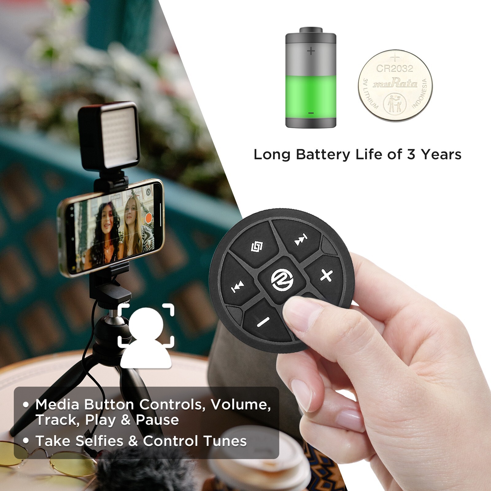 Recoil PRC2B Black Waterproof Bluetooth Wearable Media Button for Car Bike Boat