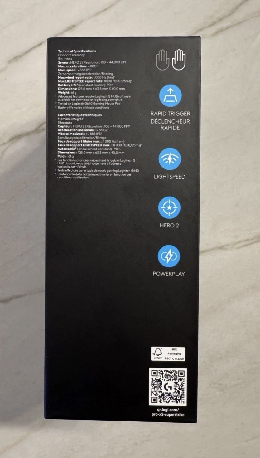 Logitech PRO X2 SUPERSTRIKE Wireless Gaming Mouse White, 44000 DPI, Lightspeed