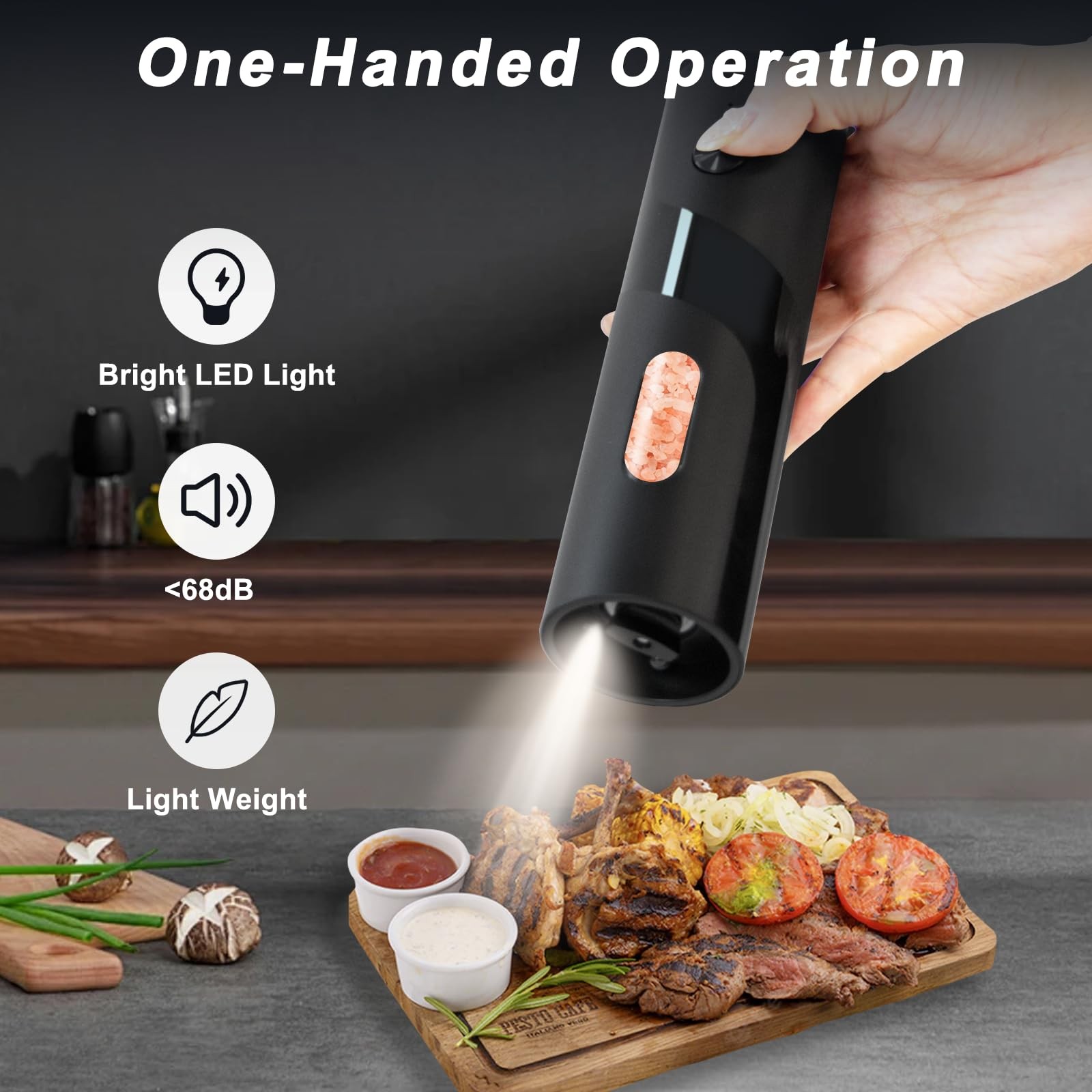 Electric Salt and Pepper Grinder Set Rechargeable with LED Pack of 2 with Base