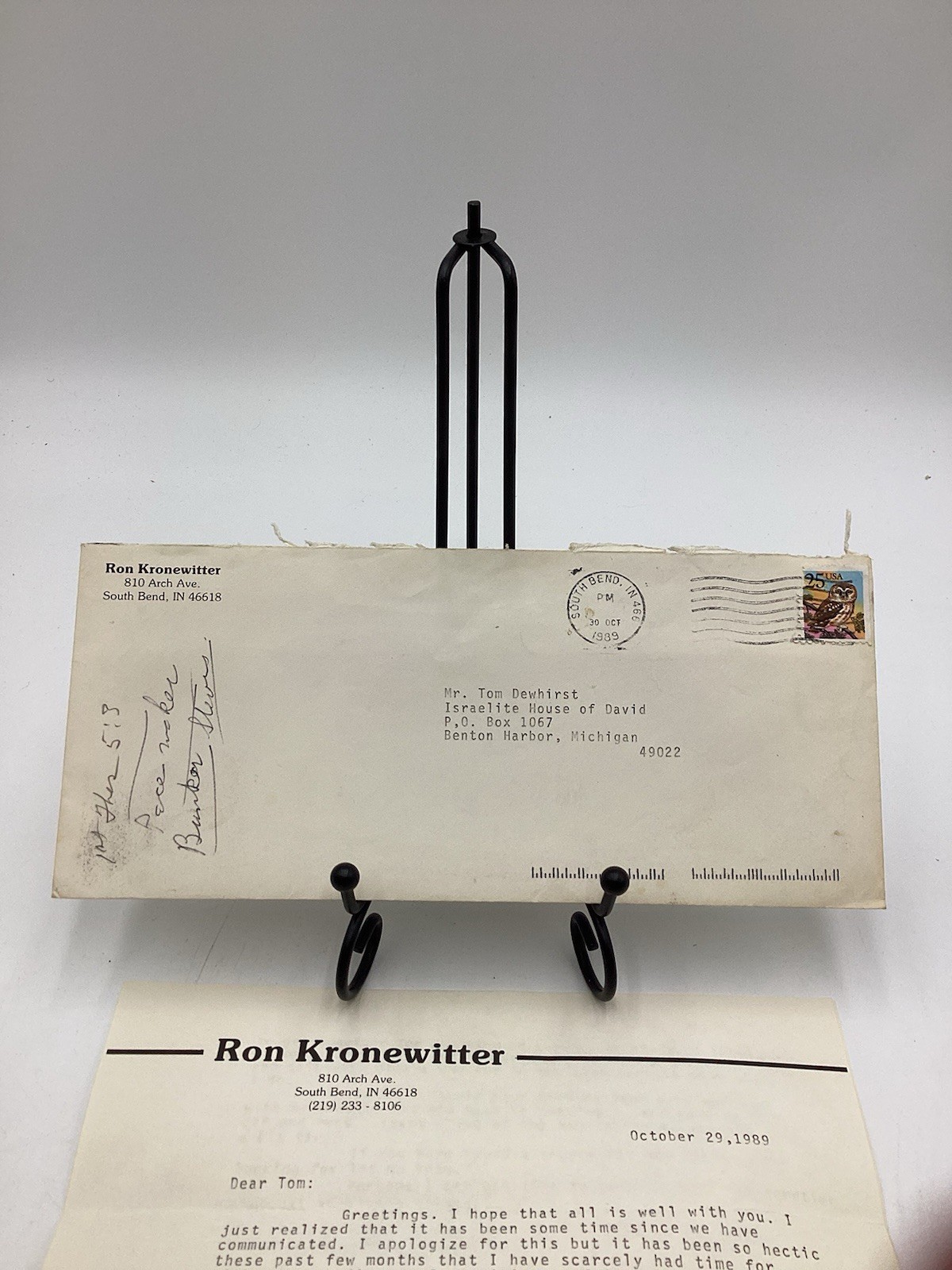 Vintage 1989 Letter & Envelope-Ron Kronewitter To Tom Dewhirst
