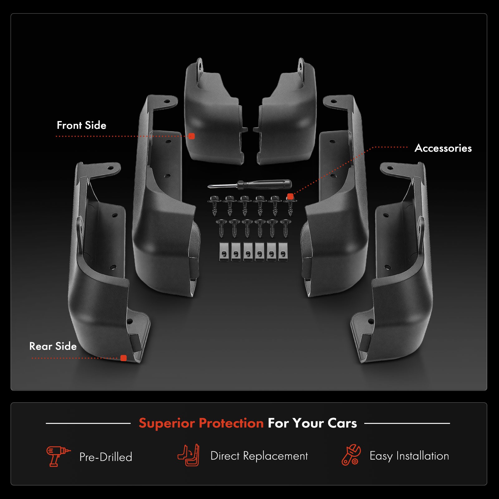 6x Front & Rear Mud Flap Delete for GMC Sierra 2500 HD Sierra 3500 HD 2020-2025