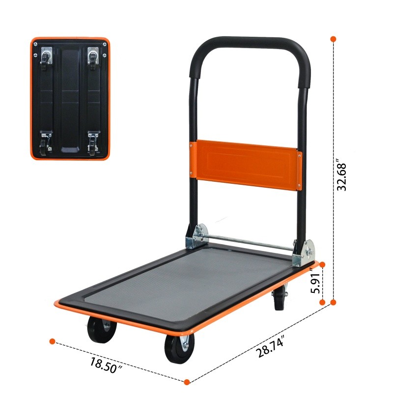 330lbs Flatbed Cart, Platform Hand Truck Heavy Duty Foldable Push Cart Dolly