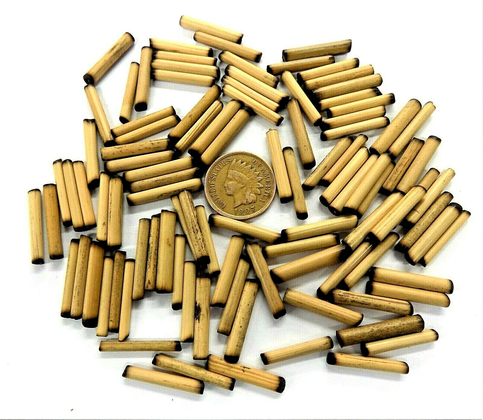 100 Med Tan Bamboo Wood 17mm to 20mm Round Tube African Trade Beads # 1  W2