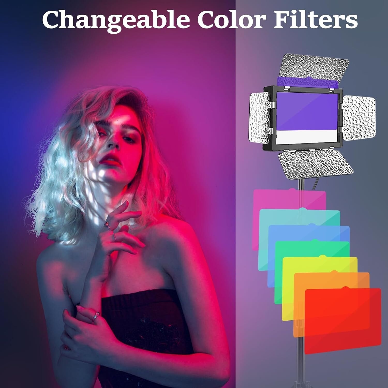 2 Pack LED Video Photography Lighting Kit with 54'' Tripod Stand, Dimmable 5600K