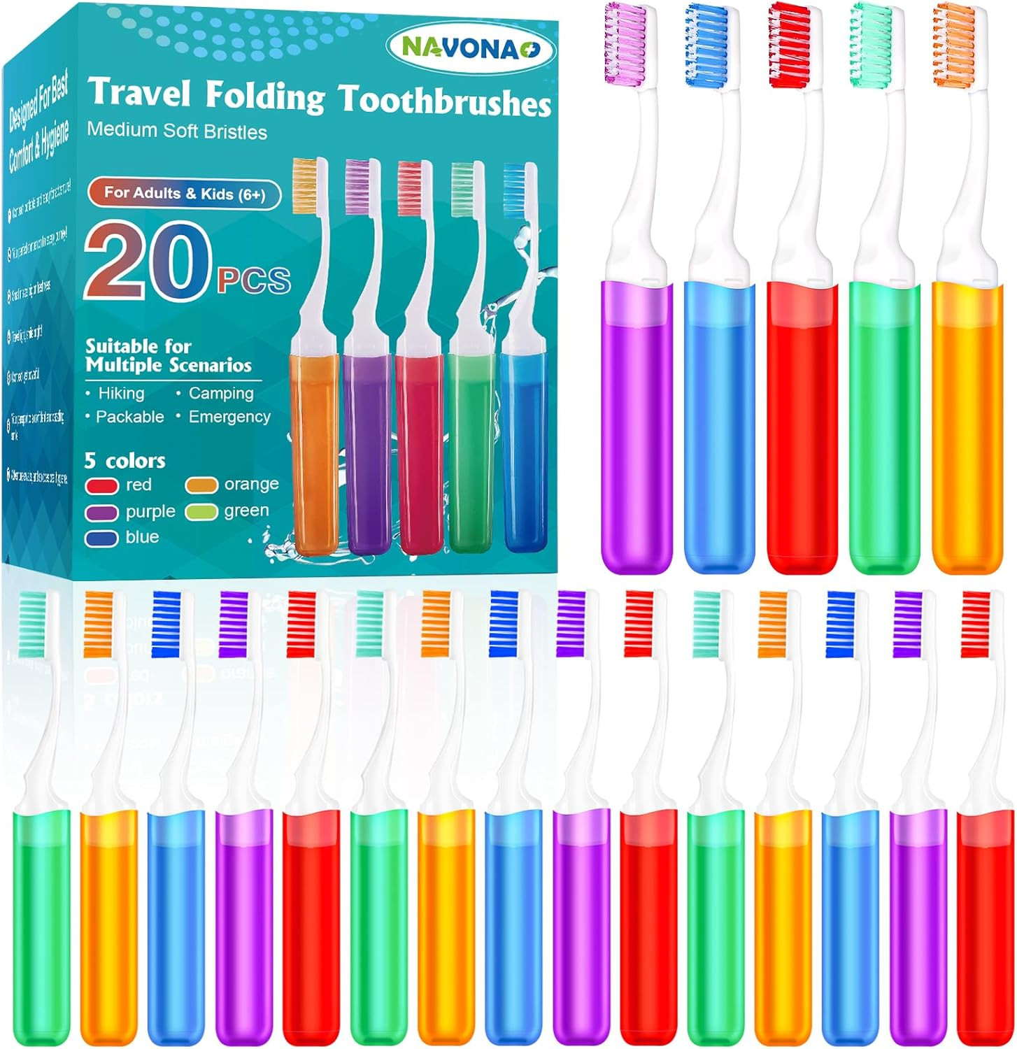 20 Pack Travel Folding Toothbrushes Medium Bristles Portable Camping Hygiene