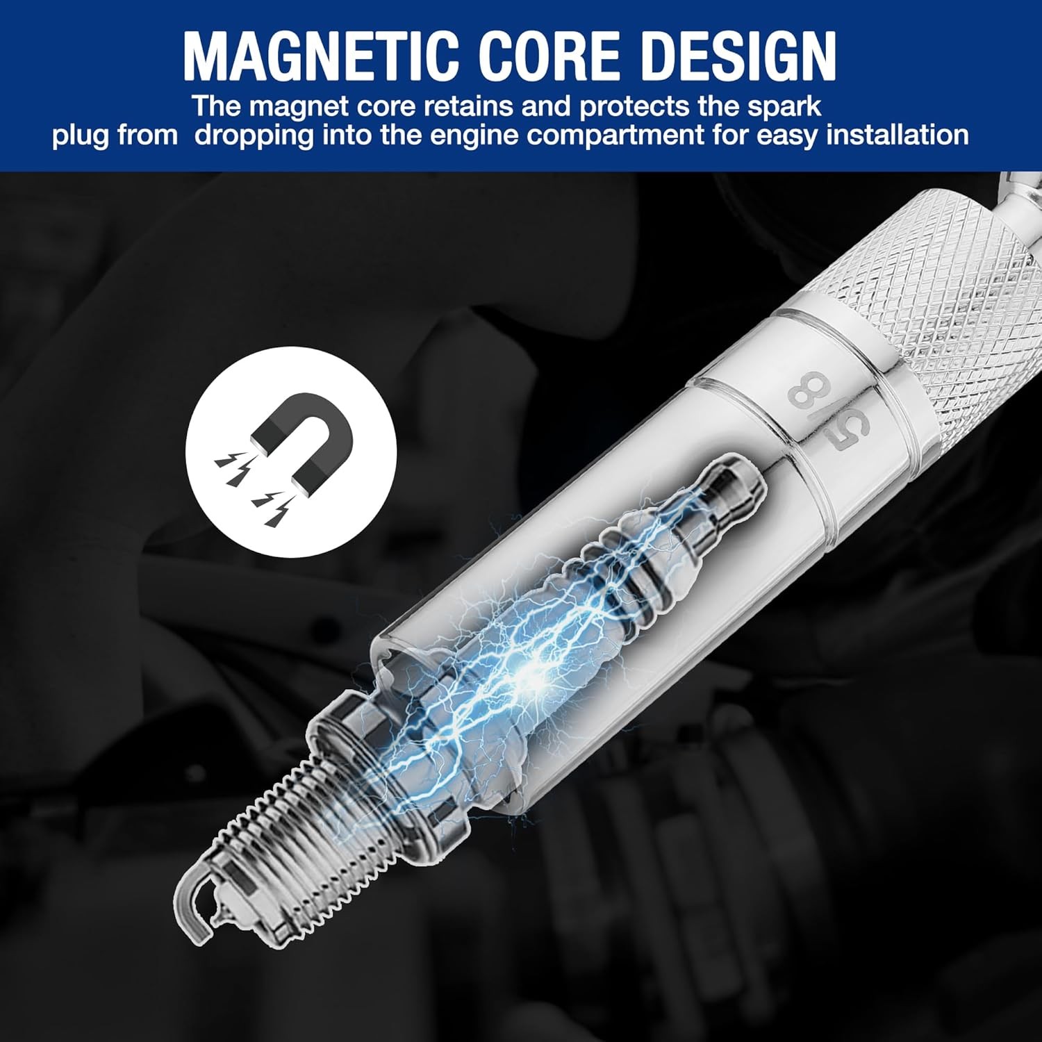 WORKPRO 7 PCS 3/8" Drive Magnetic Swivel Spark Plug Socket Set Thin Wall Sockets