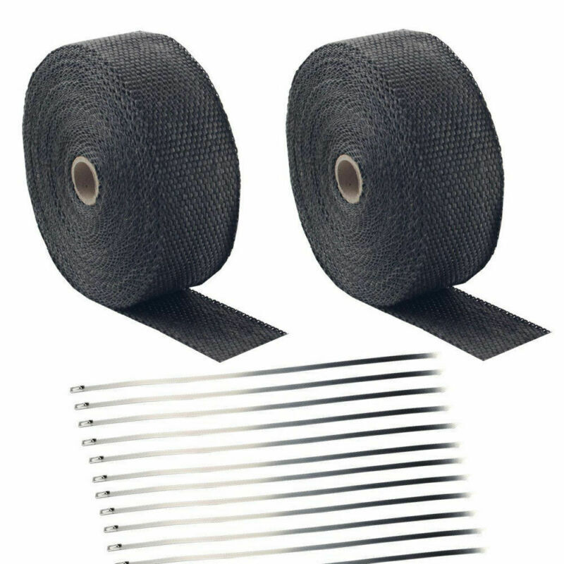 2 Roll x 2" 50FT Black Exhaust Wrap Header Manifold Fiberglass Heat Wrap Tape