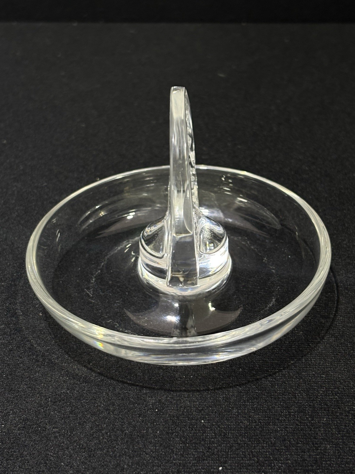 Vintage Lalique France Crystal Ship Etched Trinket Ring Dish Holder Pin Tray