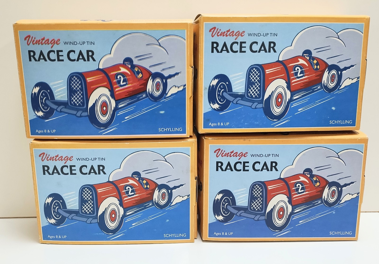 Schylling Reproduction 1950s Vintage Wind-Up Tin Race Car Red # 2 NIB