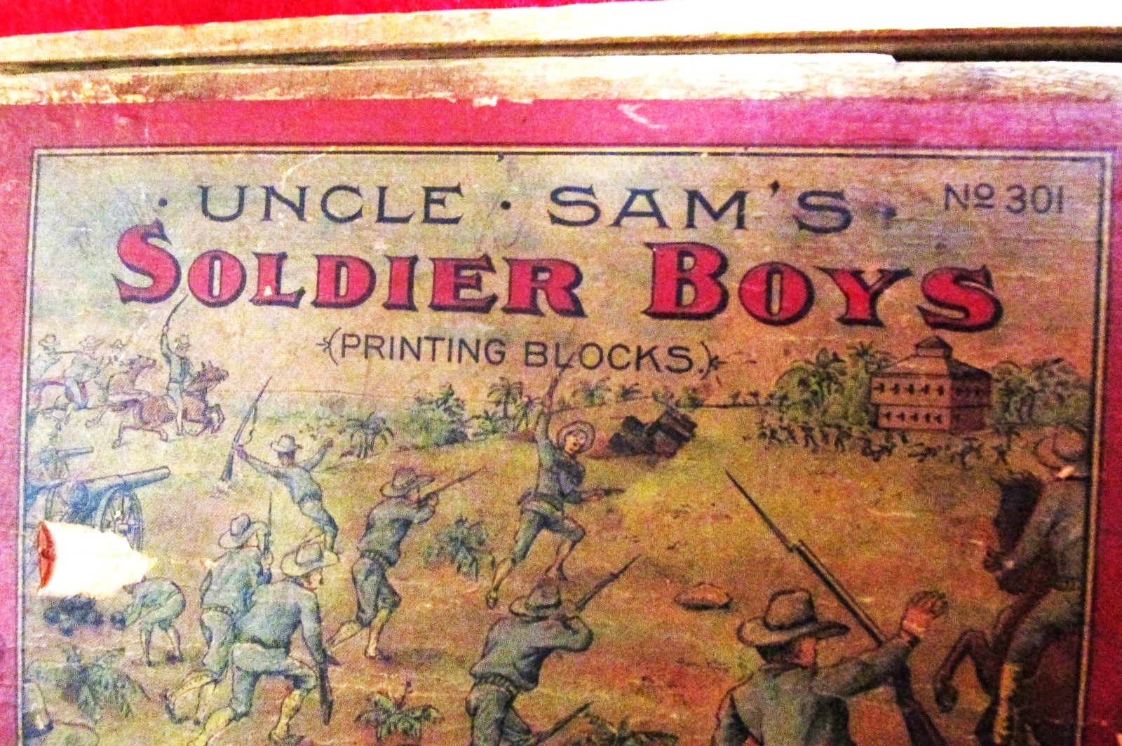 c1898 Ex-Rare Military Museum Uncle Sam's Soldier Boys Pr. Blocks, San Juan Hill