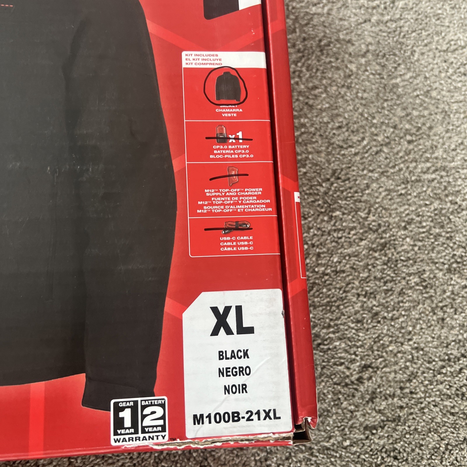 Milwaukee M100B-21XL M12 Durable Heated TOUGHSHELL XL BLACK Jacket - Jacket ONLY