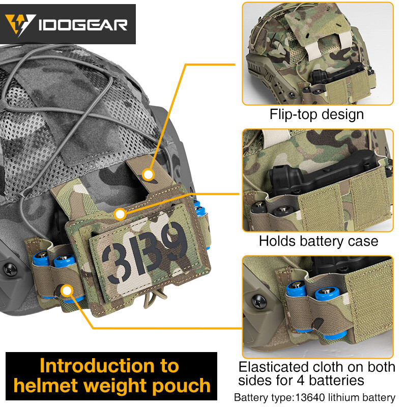 IDOGEAR Tactical Helmet Cover For FAST Helmet NVG Battery Pouch Laser Cut Camo