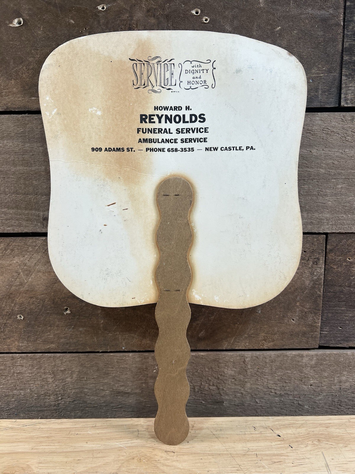 Vintage Howard H. Reynolds Funeral Service Cardboard Advertising Fan