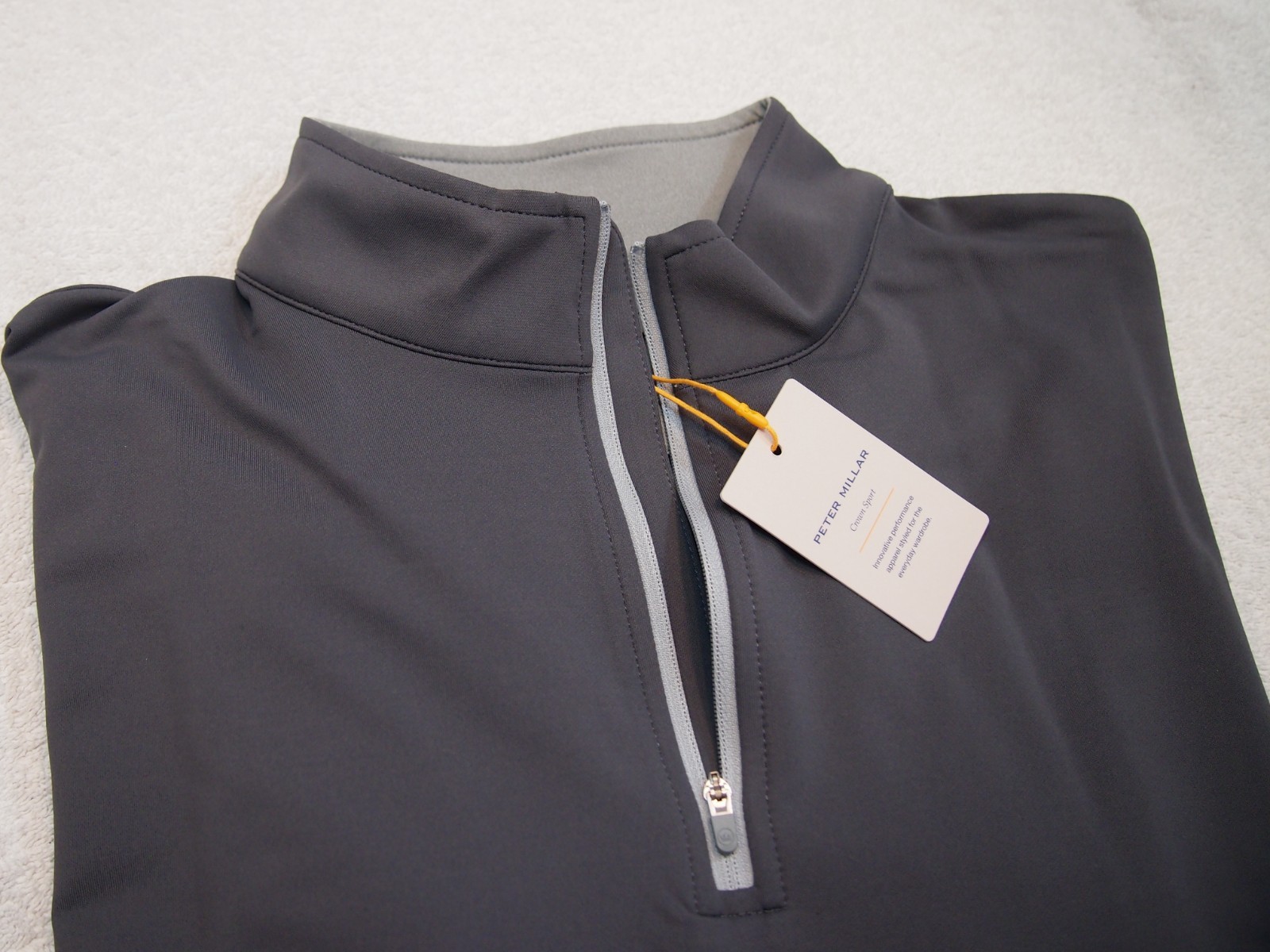Peter Millar Quarter Zip French Terry Iron Grey Pullover Sweater NWT Large $140