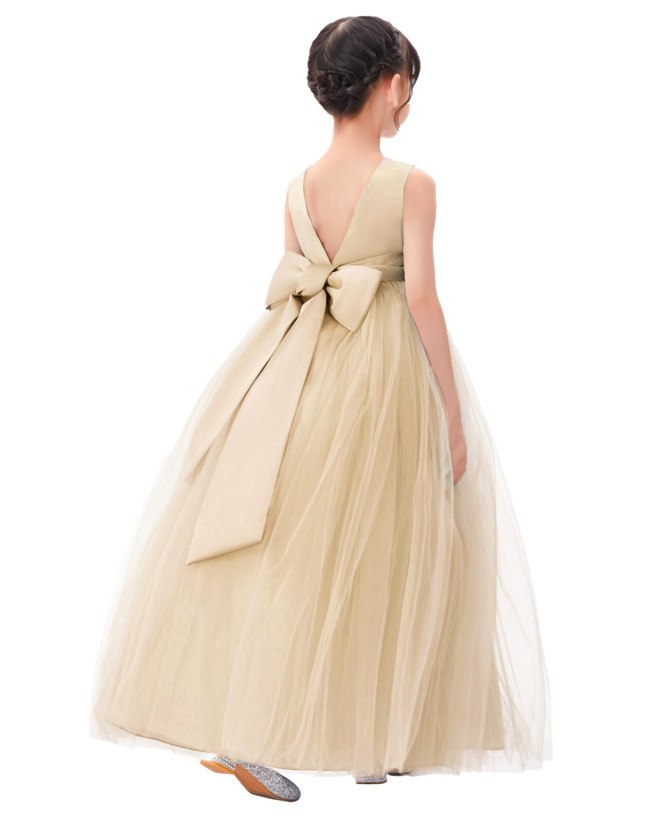 Tulle Flower Girl Dress V-Back Dresses Princess Gown Ball Gowns Tulle Dresses