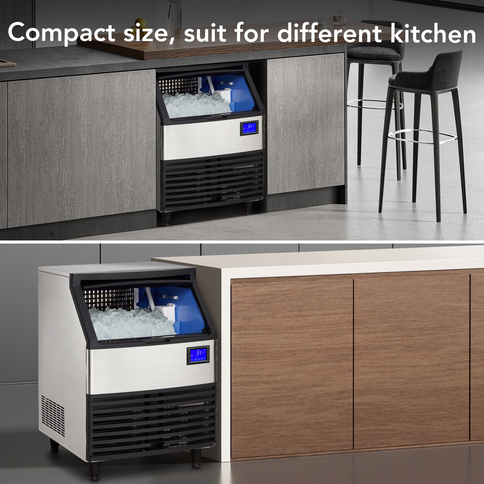 Commercial Ice Maker, 176lbs/24 Hours, Ice Maker Machine with 99lbs Storage Bin