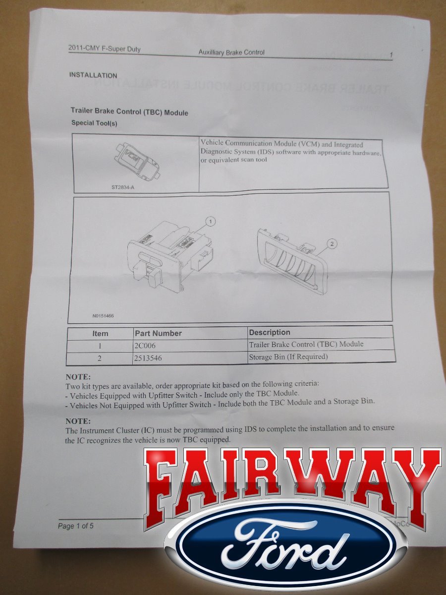 11 thru 16 F-250 F-350 OEM Ford In-Dash Trailer Brake Controller W/Storage Kit