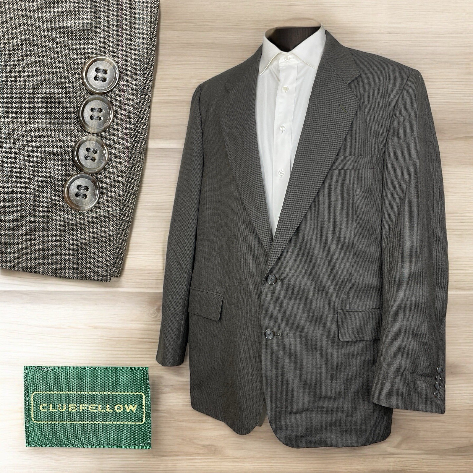 Clubfellow Sport Coat Mens 46L Green Multicolor Check Wool Two Buttons