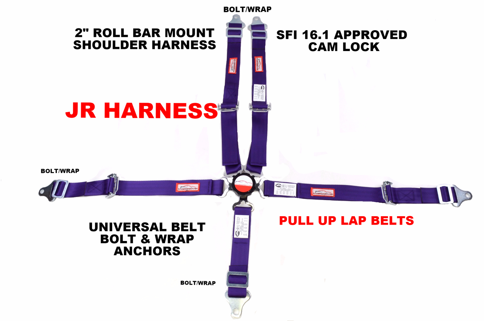 JR DRAGSTER HARNESS SFI 16.1 5 POINT CAM LOCK ROLL BAR MOUNT BELT PURPLE